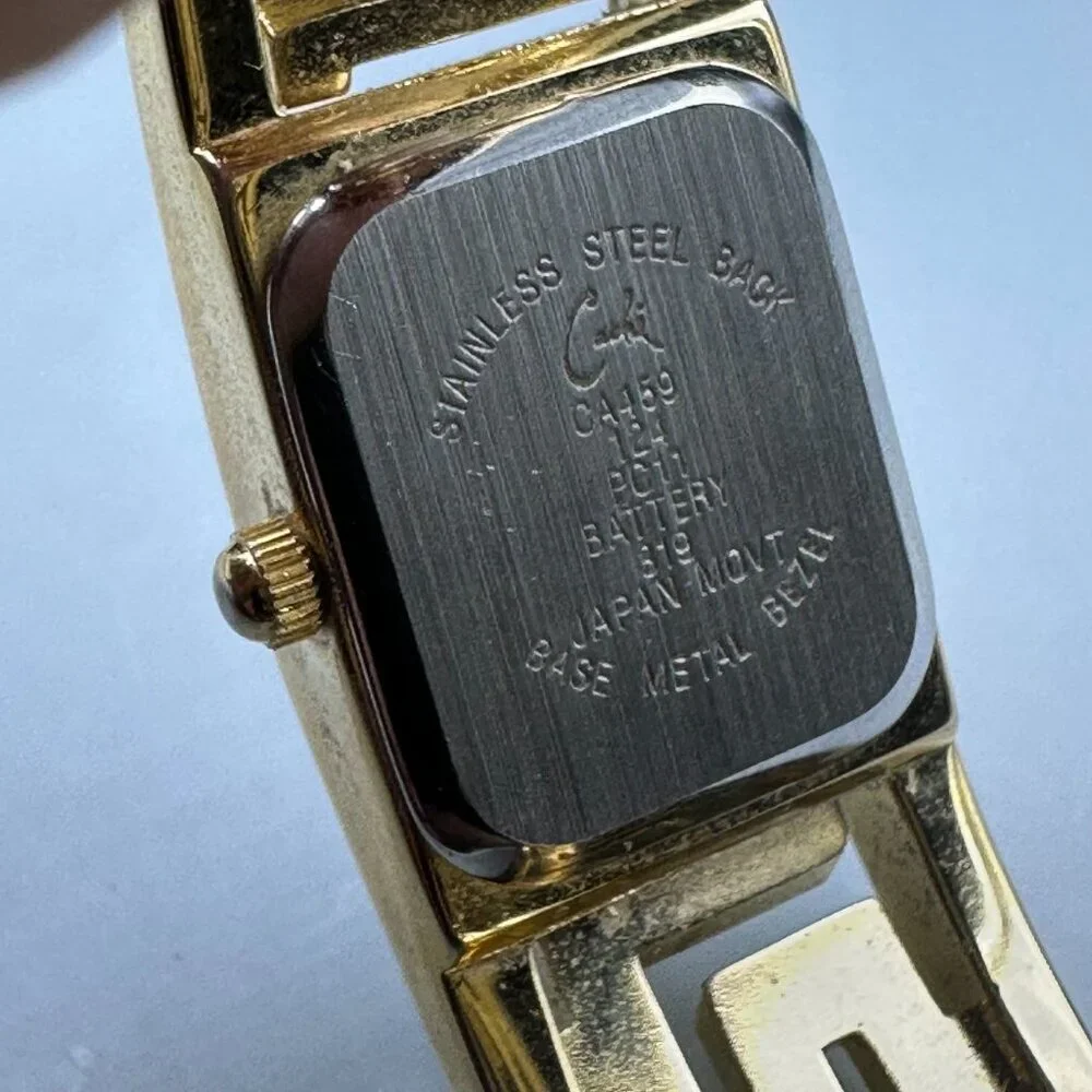 Cache Watch Women Gold Tone Greek Key Bangle Clamper Band New Battery 6.75